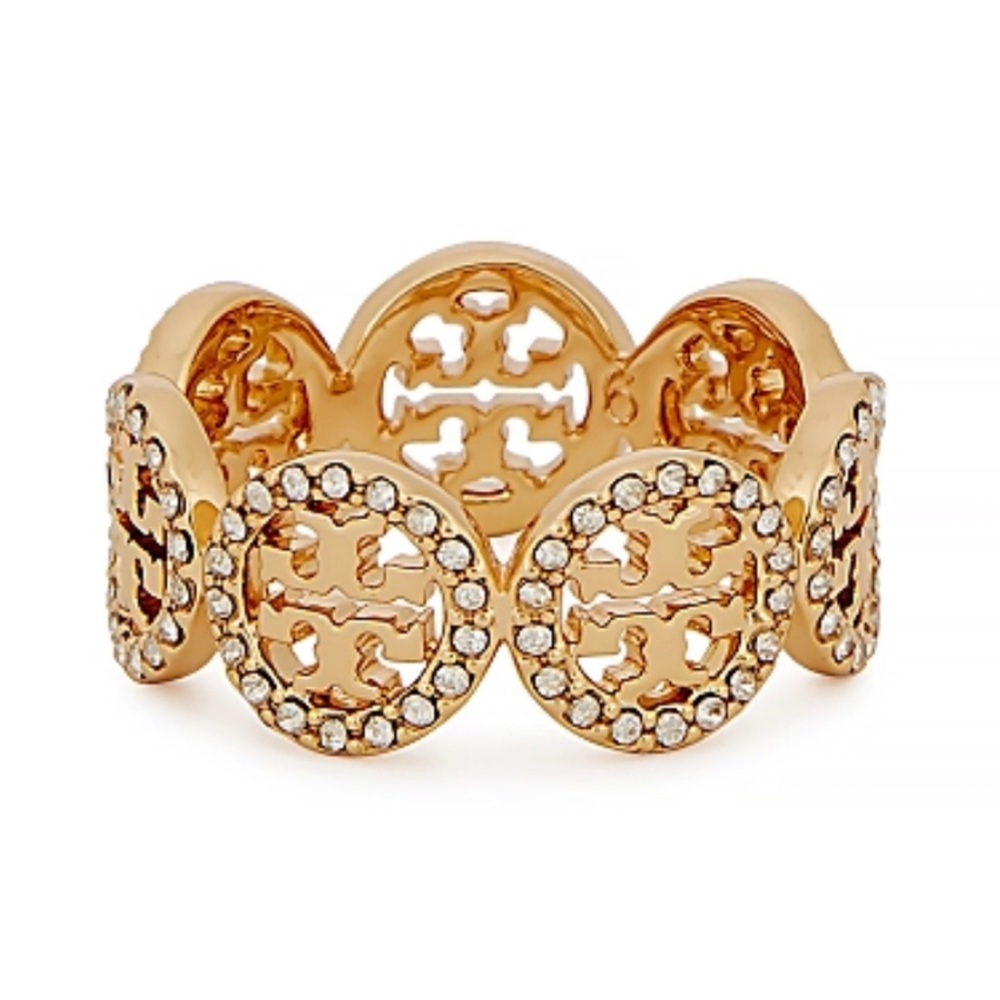 TORY BURCH • Gold Crystal Miller Logo Ring